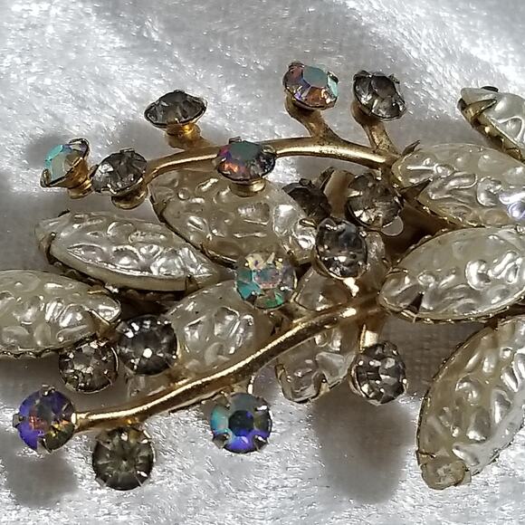 Vintage 80's floral brooch aurora borealis stones 1.1899 - Picture 13 of 16